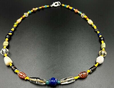 Ancient Indo Tibet Nepali Roman Glass Agate Old Jewelry Beads Necklace Dzi Stone