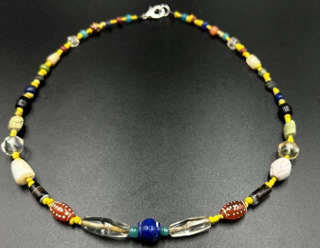 Ancient Indo Tibet Nepali Roman Glass Agate Old Jewelry Beads Necklace Dzi Stone