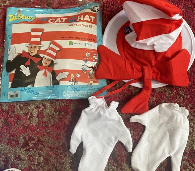 DR SEUSS CAT In The Hat Costume Top Hat Adult Red White Striped Bow ...