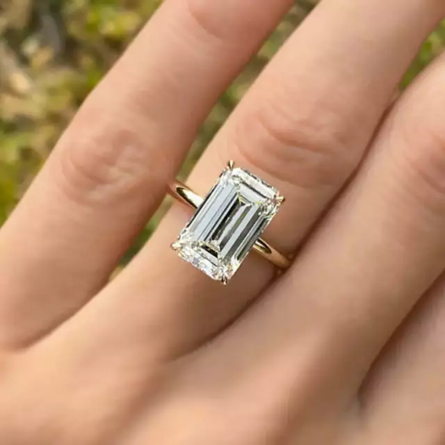 2 KT Smeraldo Taglio Moissanite Diamante Solitario Fidanzamento Donna Anello 925