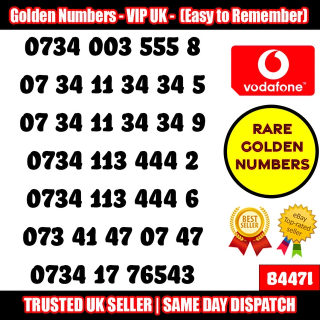 Golden Numbers VIP UK SIM - LOTTO numeri Vodafone facili da ricordare - B447i