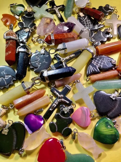 BULK LOT - 10pcs Various Gemstones Healing Necklace Pendant Pendulum