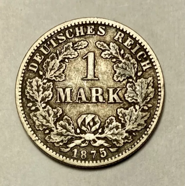 1875 Deutches Reich Mark. Imperial German silver coin.
