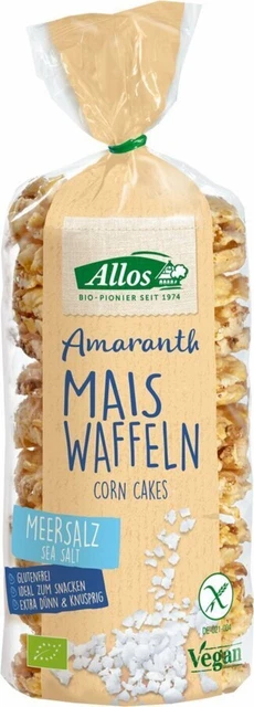 Allos Amaranth Mais-Waffeln Meersalz Bio 100g glutenfreier & veganer Snack