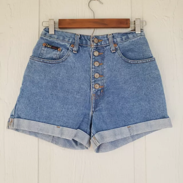 Vtg 80's LEI Light Wash Blue Jean High Rise Hi Waist Button Denim MOM Shorts 5