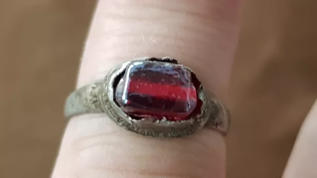 VR & unique Stunning Roman silver & red glass bead. A must read description L129 2