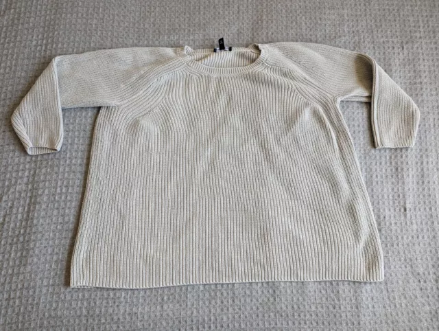 Eileen Fisher Sweater Women Medium Beige Pullover Oversized Knit Organic Cotton