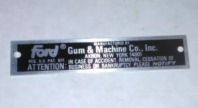 Original Ford Gumball Vending Machine Name Plate