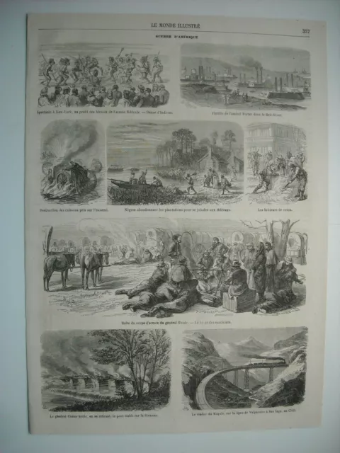 Gravure 1864. Guerre Secession. General Custer. Corps D’armee Du General Meade..