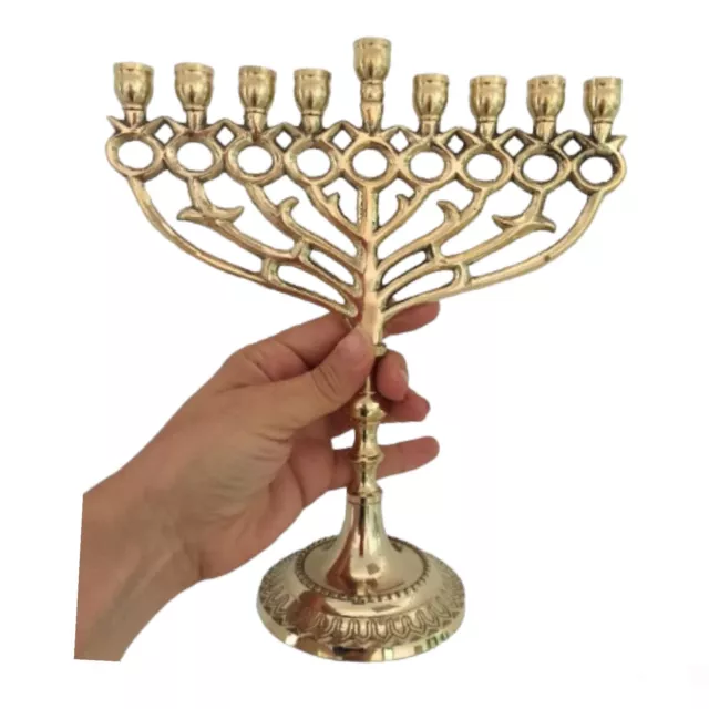 Hanukkah Menorah Jewish Gold Israel Vintage Brass Chanukah 9 Candle Holder