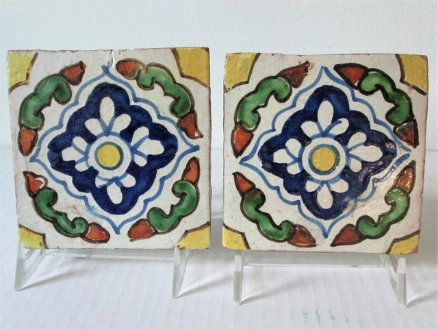 Hand-Painted Ceramic Tiles, Pair