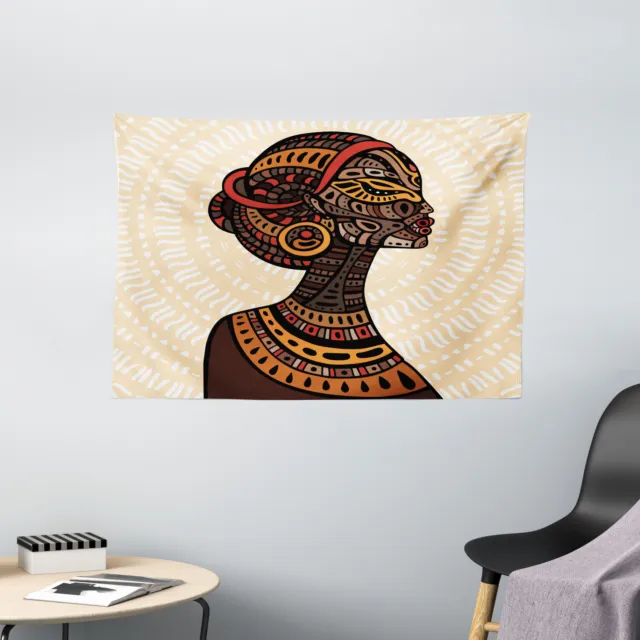 African Woman Tapestry Portrait Folk Art Print Wall Hanging Decor 60Wx40L Inches