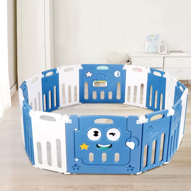 14-Panel Baby Playpen Foldable Kids Activity Center Safety Play Yard Lock Door