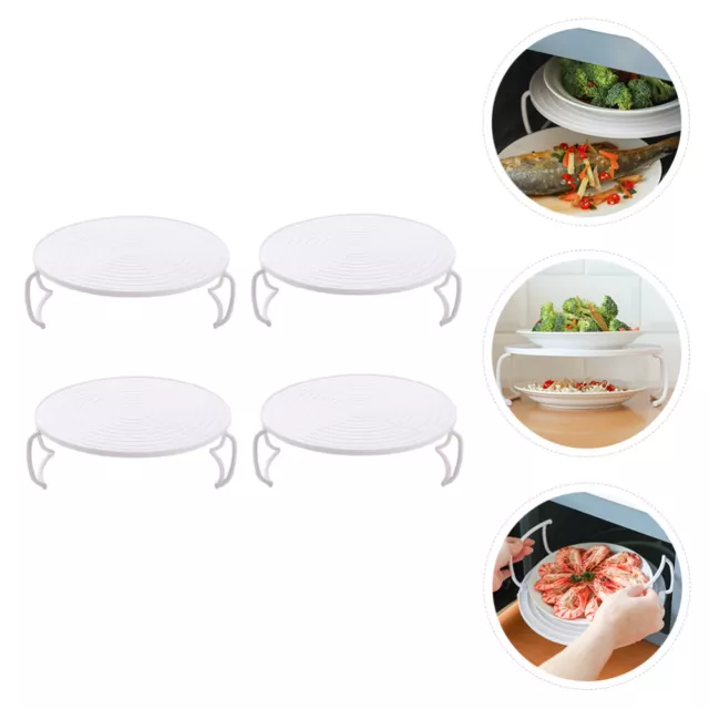 4 Pcs White Pp Microwave Steam Rack Oven Storage Layered for