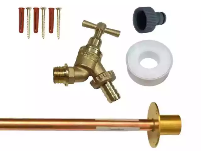 Außenhahn-Kit mit 350 mm Durchwandrohr/Backplate & Gartenschlauchbeschlag
