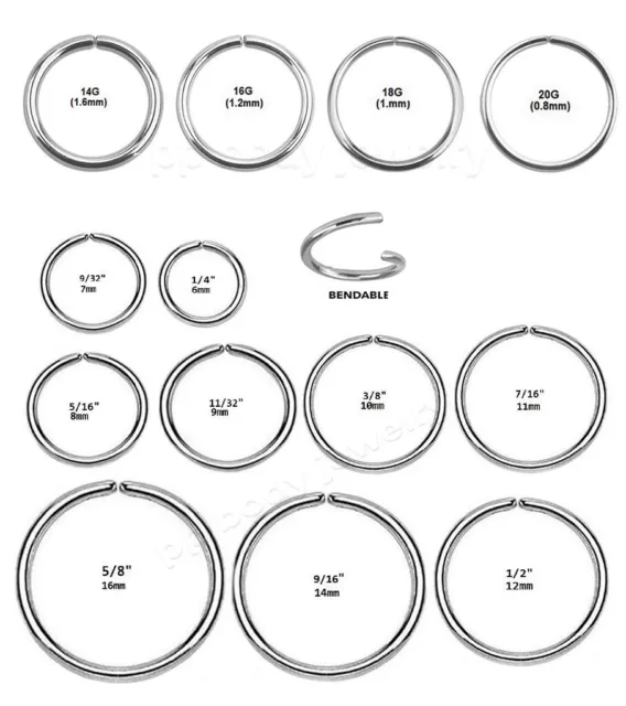 10pcs. Wholesale Surgical Steel Seamless Hoop Nose Ring Labret Septum Ear Tragus 2