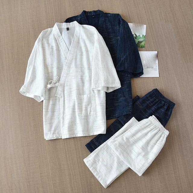 Pyjama Kimono Homme - Ensemble 2 Pièces Col V Large - Confort Hiver En Coton - Look Décontracté Et Cosy