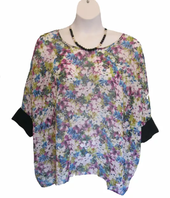 Boxy Sheer Chiffon Boxy Shirt Plus Size 2X 22W 24W Top Floral Asymmetric Hem LYS