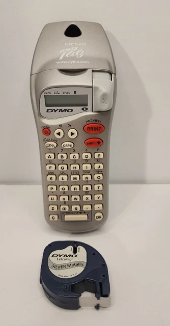 Dymo Letra Tag 100 Portable Label Maker Silver / Grey And Silver Metallic Labels