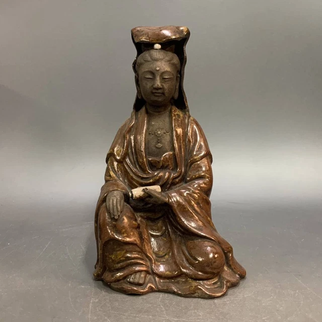 KANNON BOSATSU BUDDHA Pottery Statue 8.6 inch Old Japanese Antique Buddhism Art