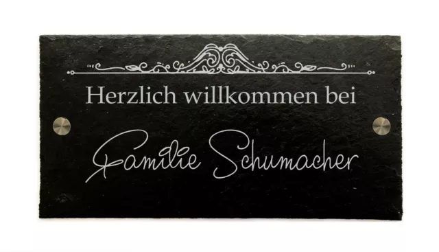 Willkommen Türschild Namensschild Hausnummer Familie Schiefer anthrazit Gravur