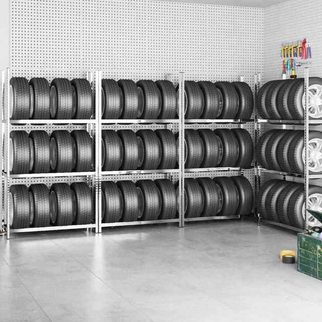 Vidaxl Portapneumatici a 3 Strati 4 pz Argento 110x40x200cm in Acciaio