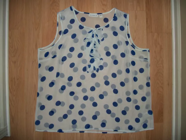 Susan Graver Sheer Tank Woman Size Xl Polka Dot Blue White Ruffle Nice! A224542