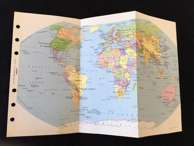 FILOFAX-WORLD MAP RARE EDITION -1 Sheet-Folds to 3 Sides Double Sided ...
