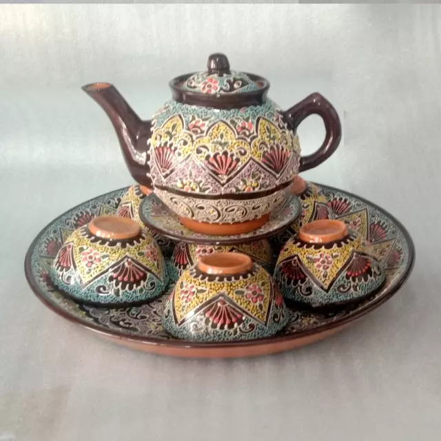 Tea-set, 6 cups, traditional tea set, Uzbek pottery product, for tea and coffee