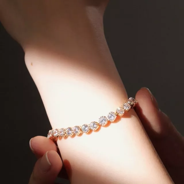 18k gold gf made with SWAROVSKI crystal beaded chain slim tennis bracelet 5mm 3