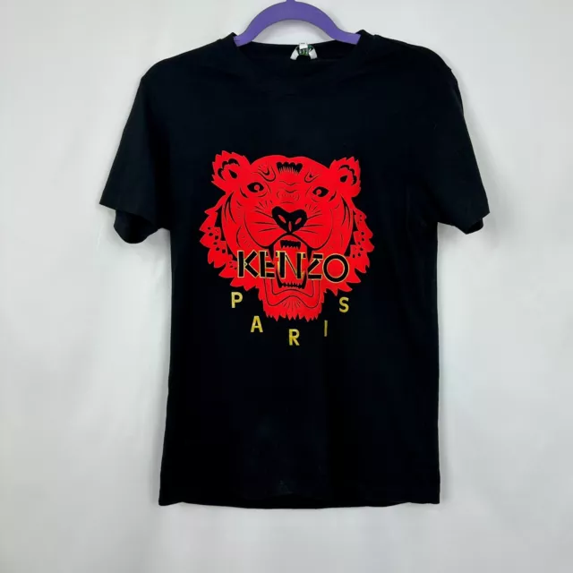 Kenzo Tiger Black Mens Short Sleeved Black T Shirt Small Red Print