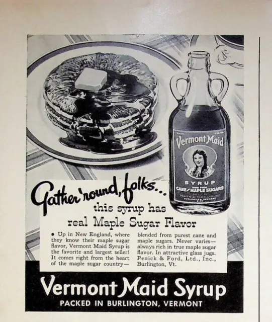 1941 Vermont Maid Syrup Vintage Print Ad 40s Real Maple Sugar Butter Pancakes #2