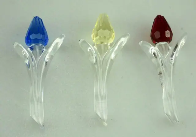 Lot of 3 Swarovski Lead Crystal Small Tulips Blue Yellow Red 1-1/4" 2002-2004