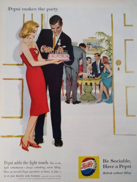 Pepsi Cola Print Ad Original Rare Vtg 1960s Pretty Girl Party Dress Trigere Bord