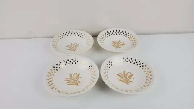 Set of 4 Wheat Harvest Gold Condiment Sauce 5" Dipping Round Small Bowls