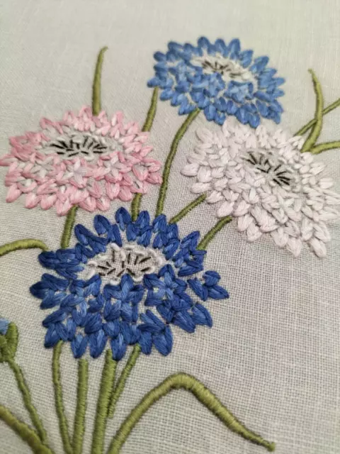 Gorgeous Pastel Cornflowers Vintage Hand Embroidered Centrepiece 3