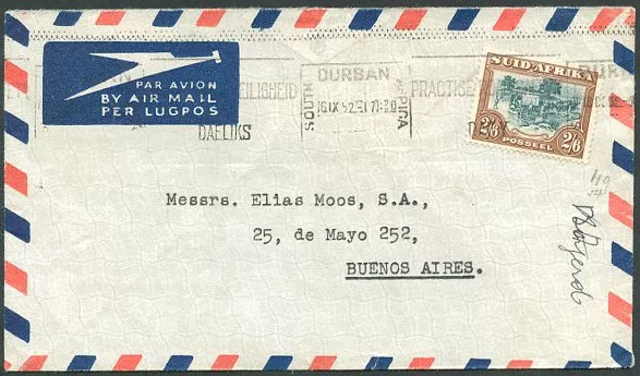 BRITISH SOUTH AFRICA TO ARGENTINA Air Cover 1952 VF