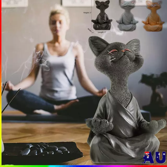 Whimsical Buddha Cat Figurine Meditation Yoga Collectible Yoga Decor Gift 3PC