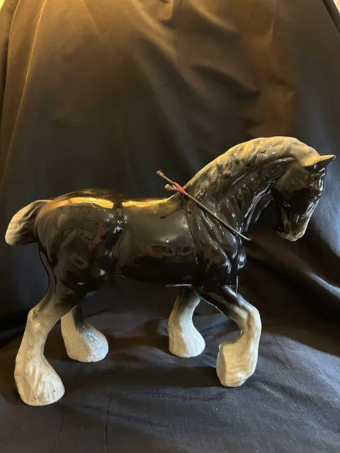 Rare Vintage Superb Large Vintage Pottery Horse 9" Height Black And White