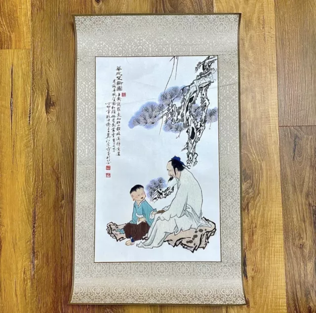 Japanese Embroidered Needlepoint Hand Stitched Large Wall Art Tapestry Scroll