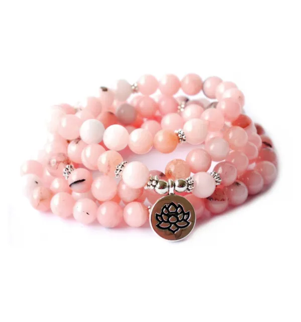 Bracelet Mala 108 perles quartz fraise 8mm - Symbo
