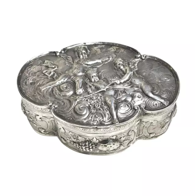 c.1900 German Sterling .930 Silver Hinged-Lid Trinket Box Cherubs, Beautiful