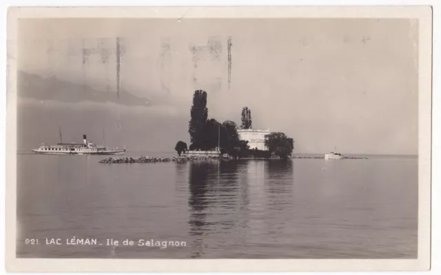 Postcard Lac de Léman Lake Geneva Ile de Salagnon Montreux 1933 Switzerland ferry boat