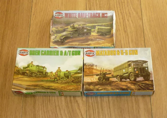 Set 3 x Airfix Nenngröße 00 - Matador, Bren Träger, M3 Halbspur - AFV Kits