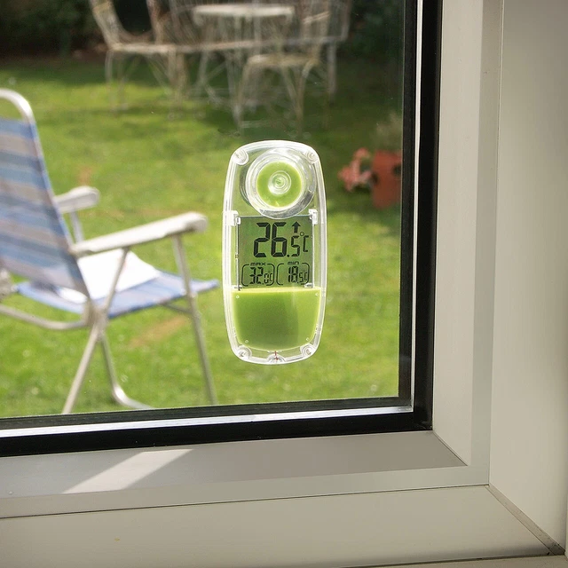 SOLAR POWERED WINDOW Thermometer Indoor Outdoor Home Digital