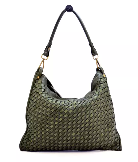 ITALIAN HAND-WOVEN WASHED LEATHER SHOULDER BAG by WePell Firenze - MADE IN ITALY