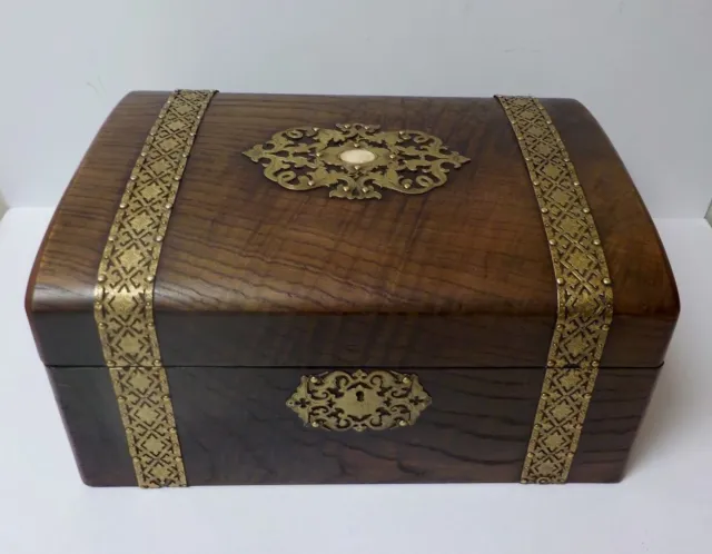 19th C. English Large Document Box, Reticulated Brass Bands