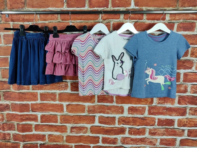 Pacchetto Ragazze Età 4-5 Anni Next M&S Noce Moscata Set T-Shirt Maniche Corte 110Cm