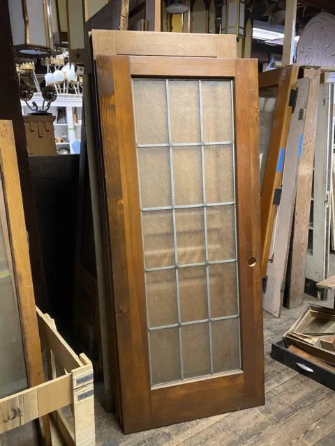 Vintage Pine Door With Leaded Obscure Glass Pantry Door