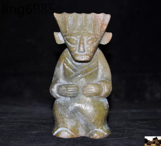 China Hongshan Culture natural old jade stone hand carved ancient people statue